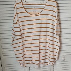 Sonoma Women's Short Sleeve Top - White and Burnt Orange Stripes